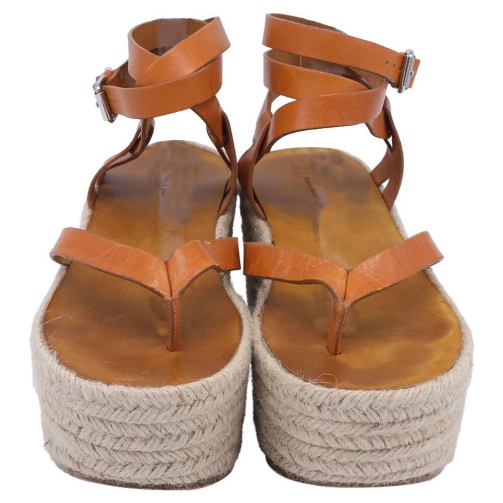 Isabel Marant Thong Ankle Strap Espadrille Wedge Sandals in Brown Leather - Picture 2 of 8